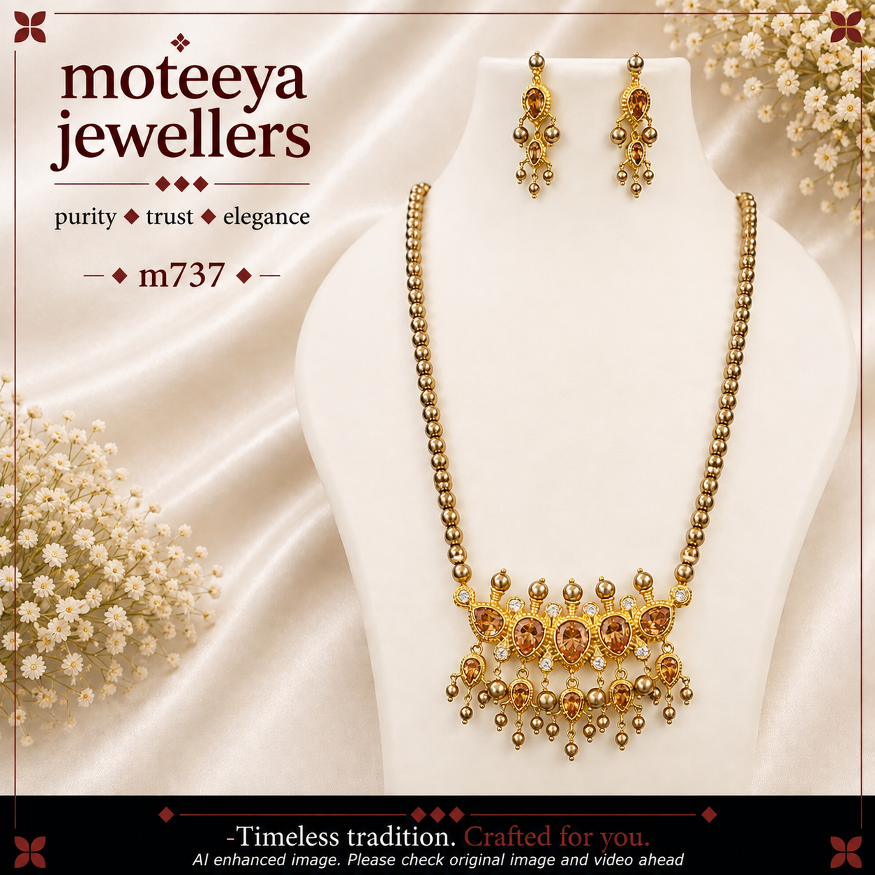 5 Leaf Sapphire Yellow / Champagne Colour Tanmani in Golden Pearls m737 737
