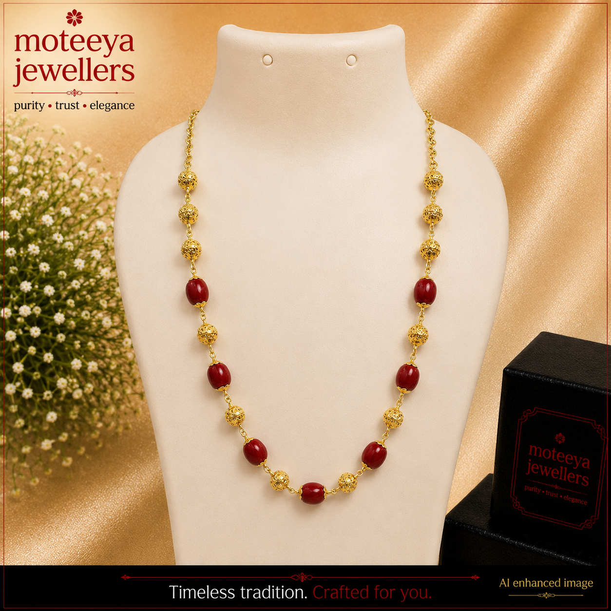Dolak Coral and Golden Beads Strand Necklace m688 688