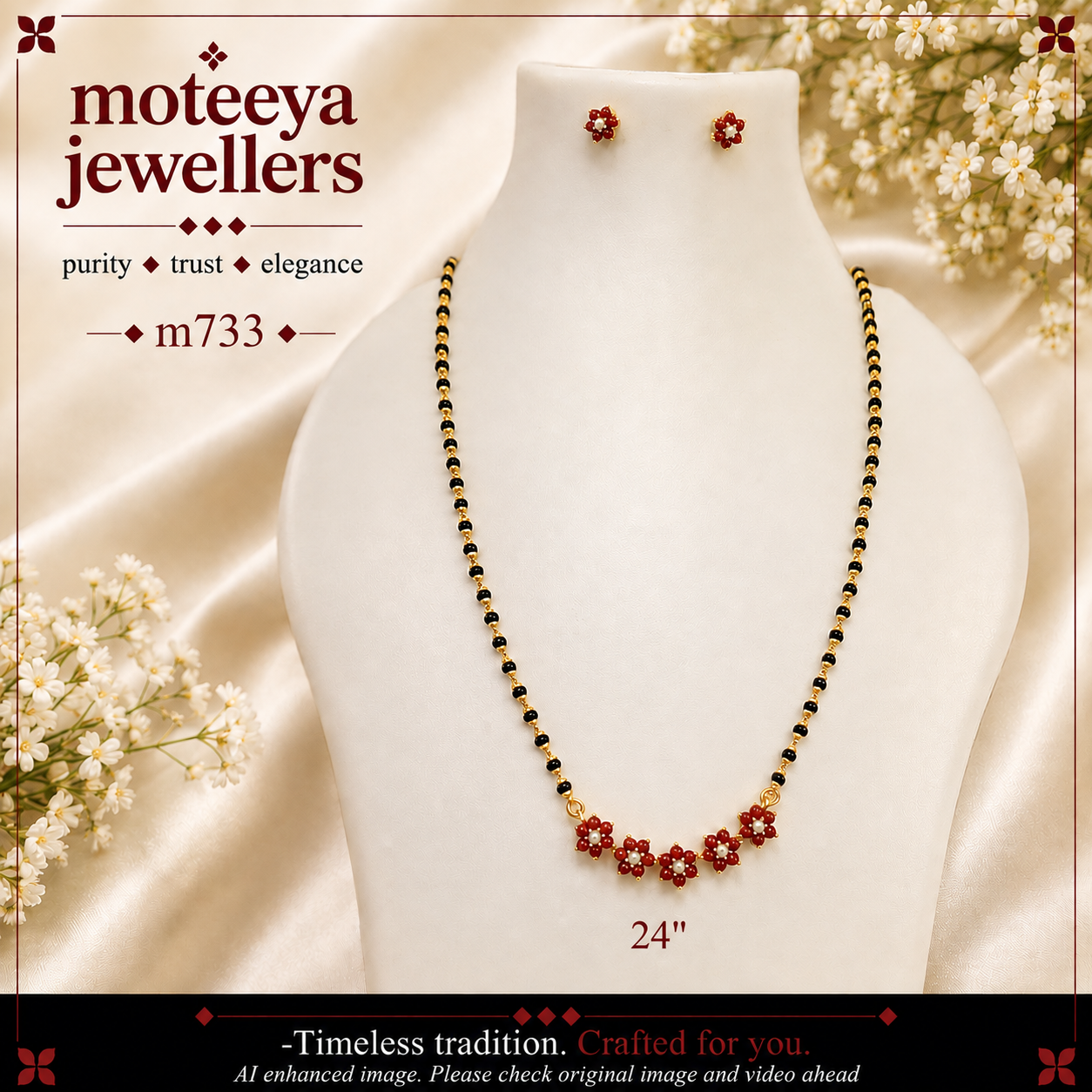 5 Moti Coral kudi Long (24 inch) Mangalsutra m733 733