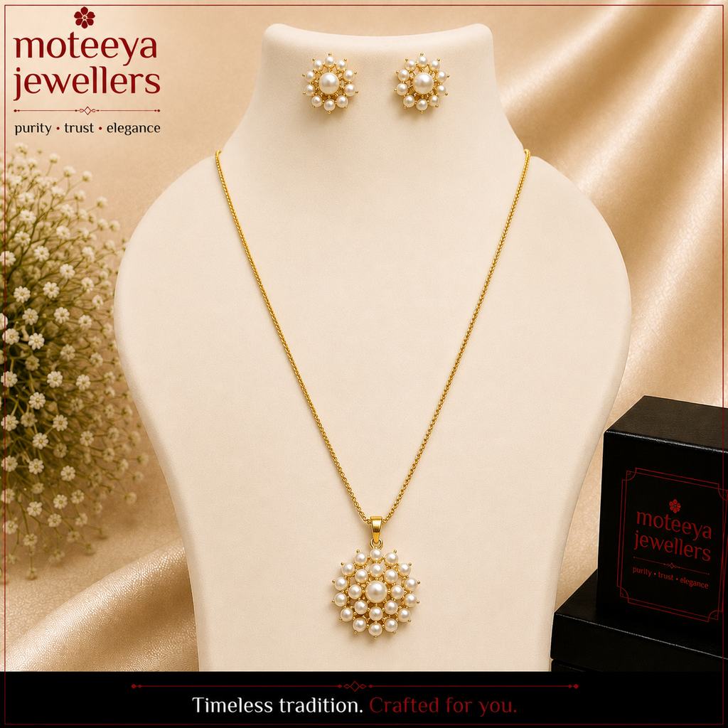 Round Pearls Locket Set in Chain m685 685