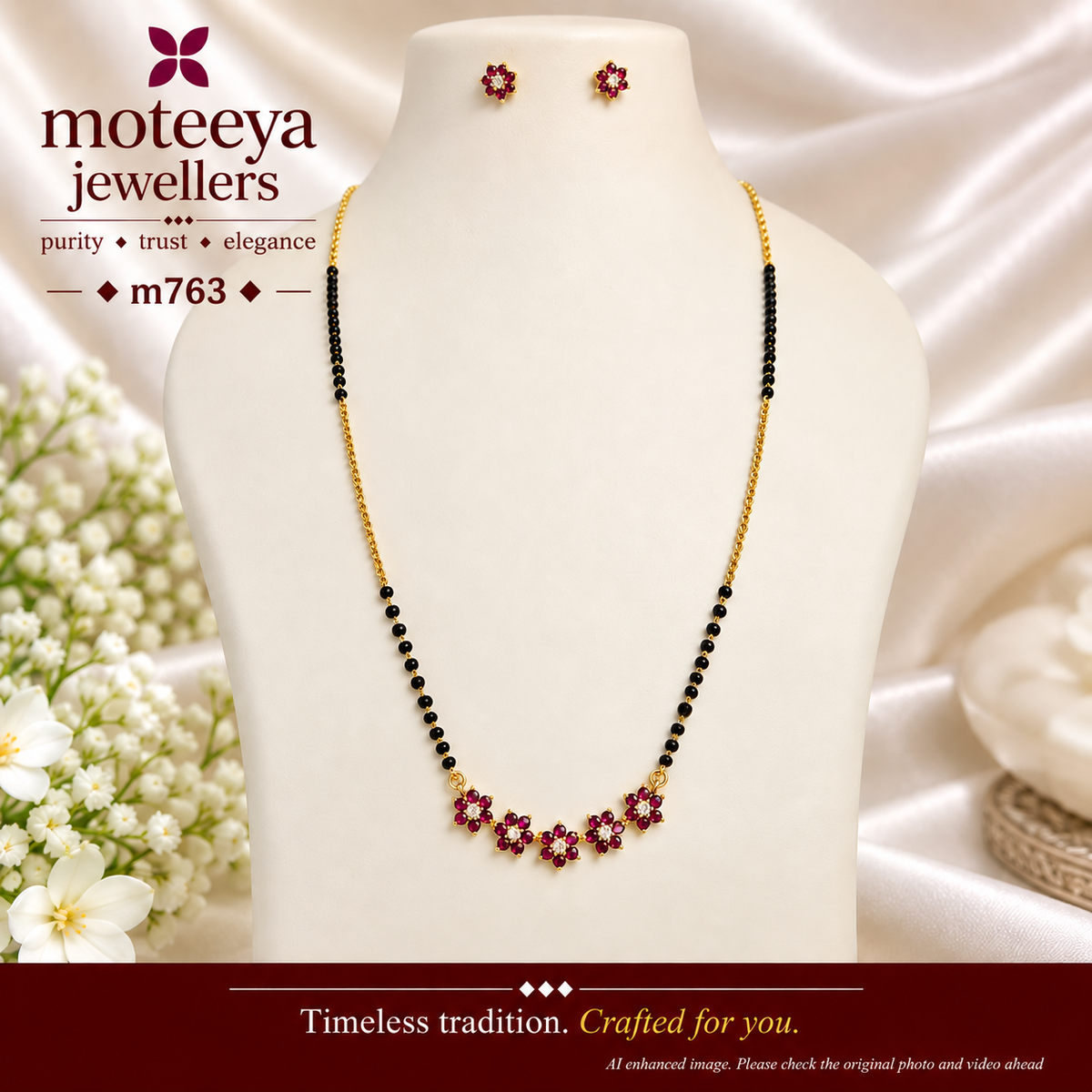 5 Kudi Ruby Red and White Long Mangalsutra (28 inches) m763 763