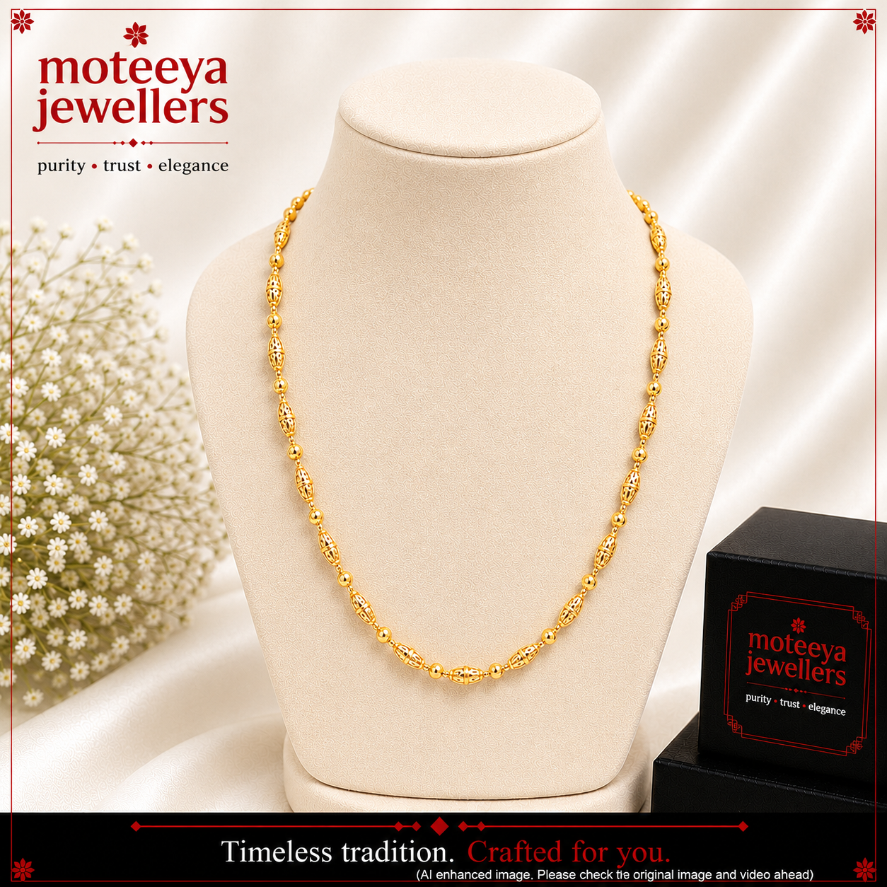 Golden Dholak beads single strand necklace m690 690