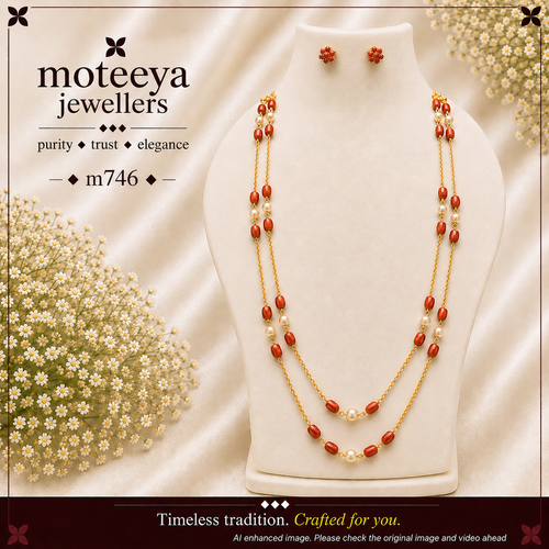 2 Layer Carved Coral Moti Chain Necklace Set m746 746