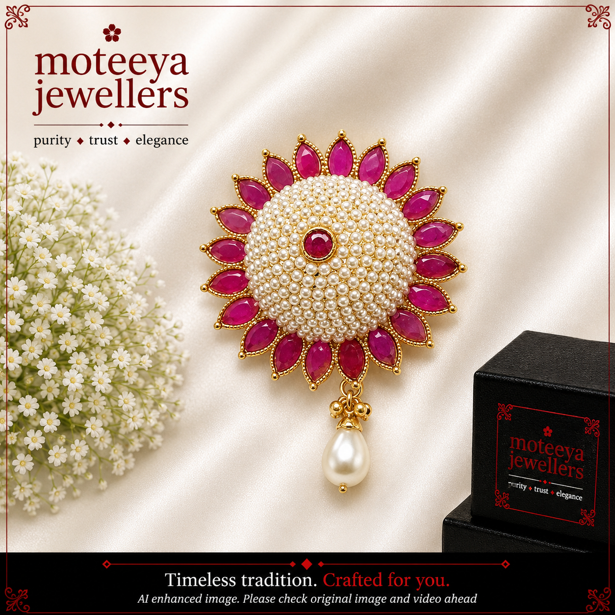 Pink Moti Brooch cum Saree Pin m699 699