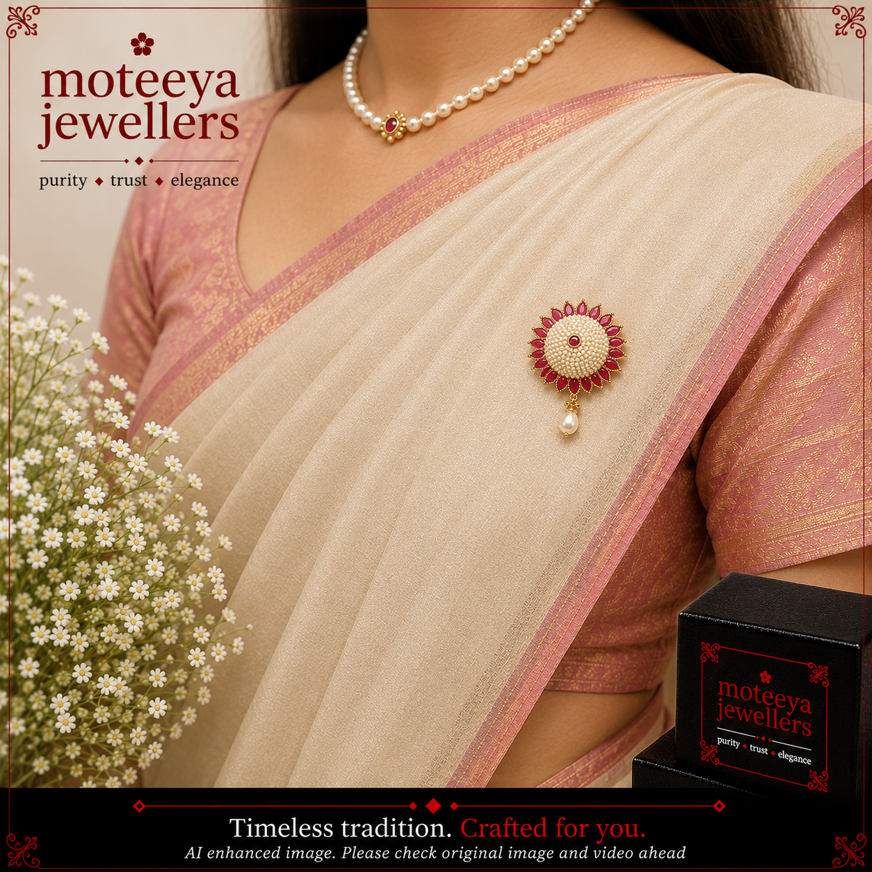 Pink Moti Brooch cum Saree Pin m699 699