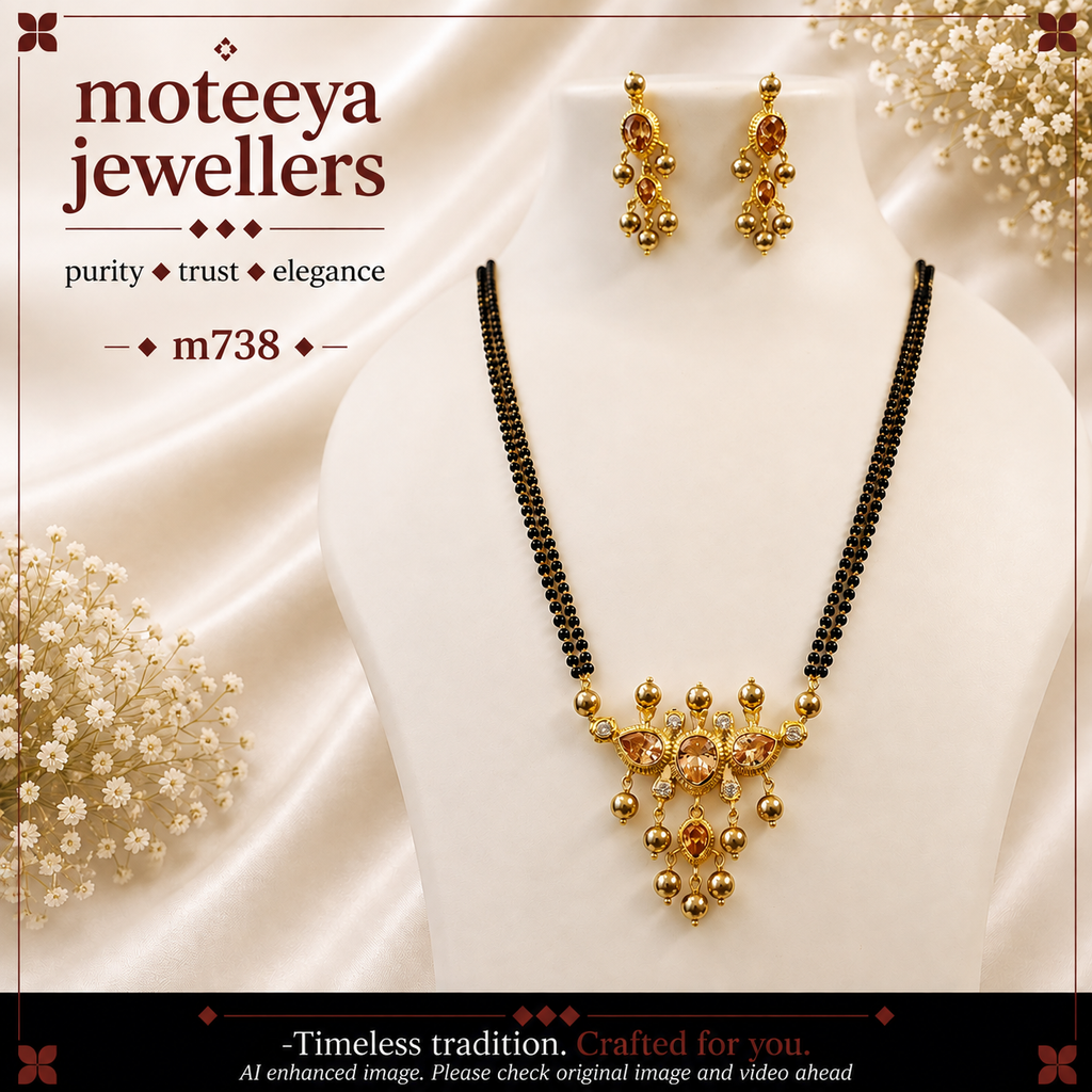 3 Leaf Yellow Sapphire/ Champagne Colour Tanmani Mangalsutra (26 Inch) m738 738