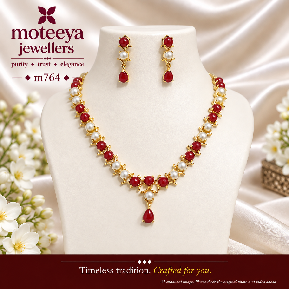 2 Coral 2 Moti Necklace Set m764 764