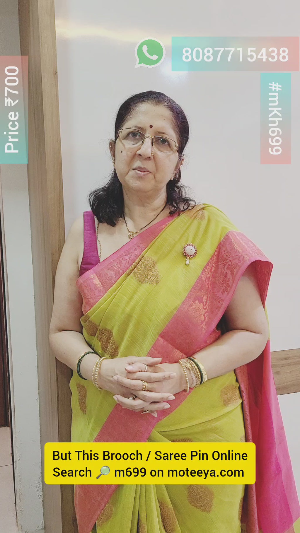 Pink Moti Brooch cum Saree Pin m699 699