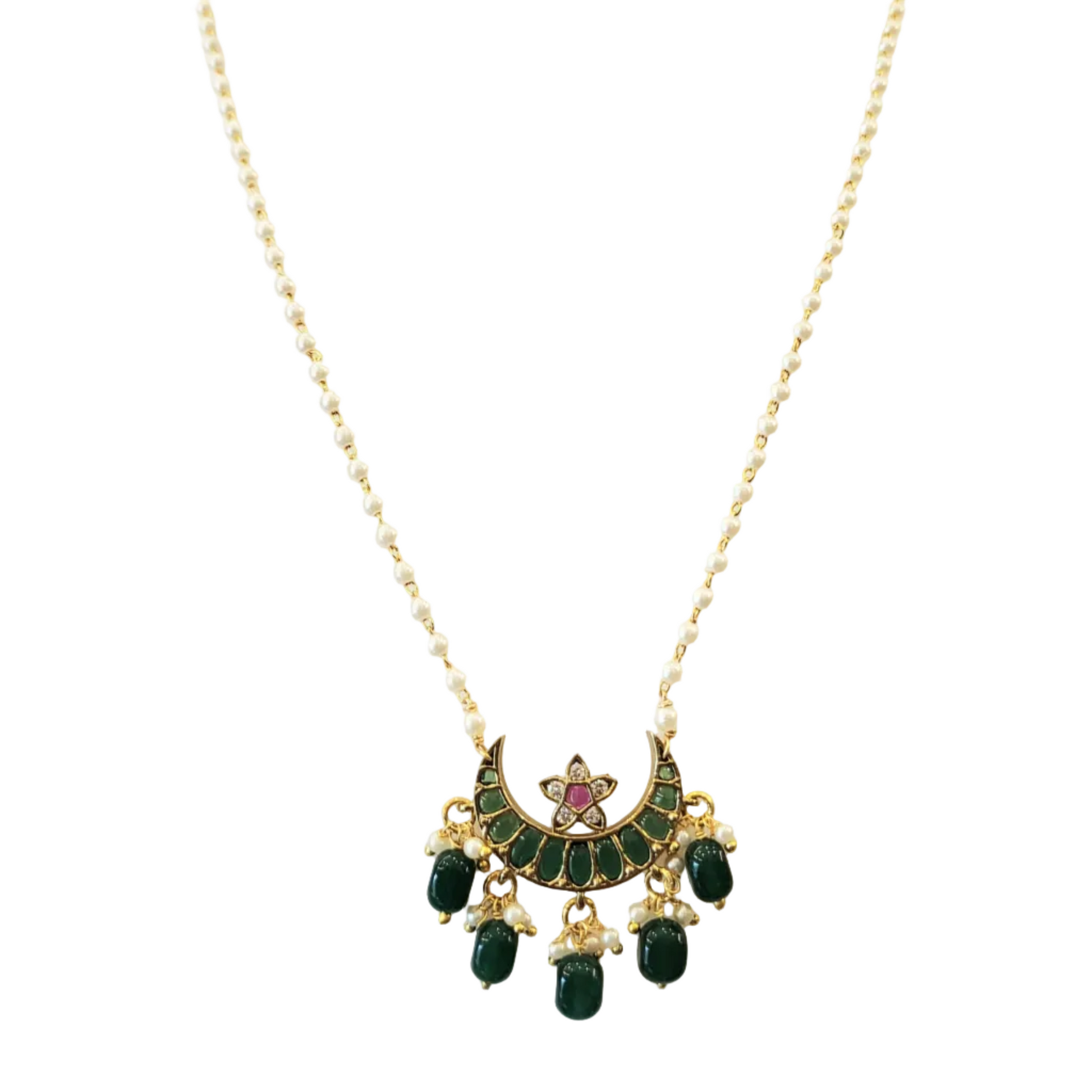 Chandrakor Set with Red White Star Green Pota (Uncut) Stones  m538 538