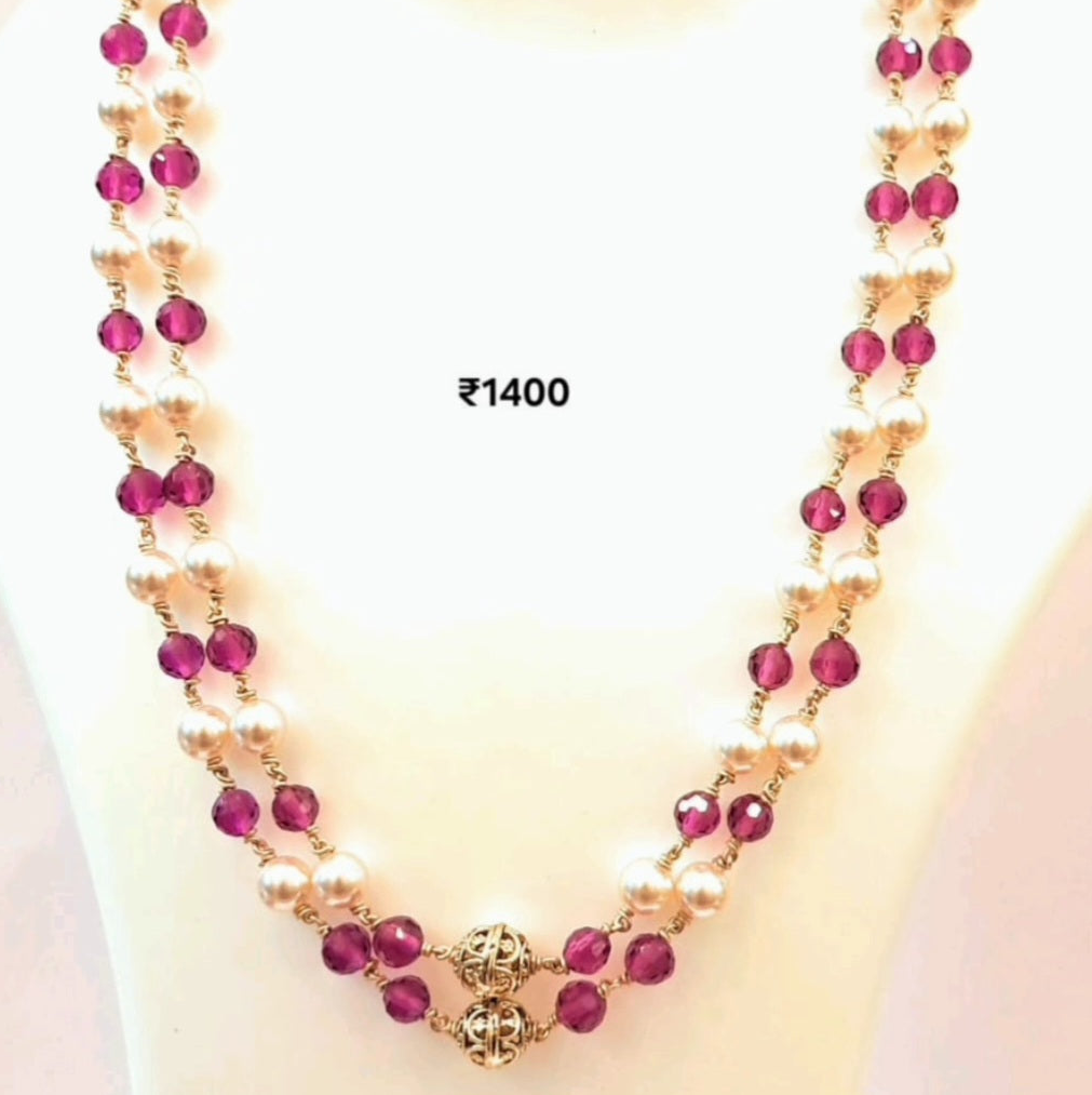 Pink Moti 2 Layered Necklace m351 351