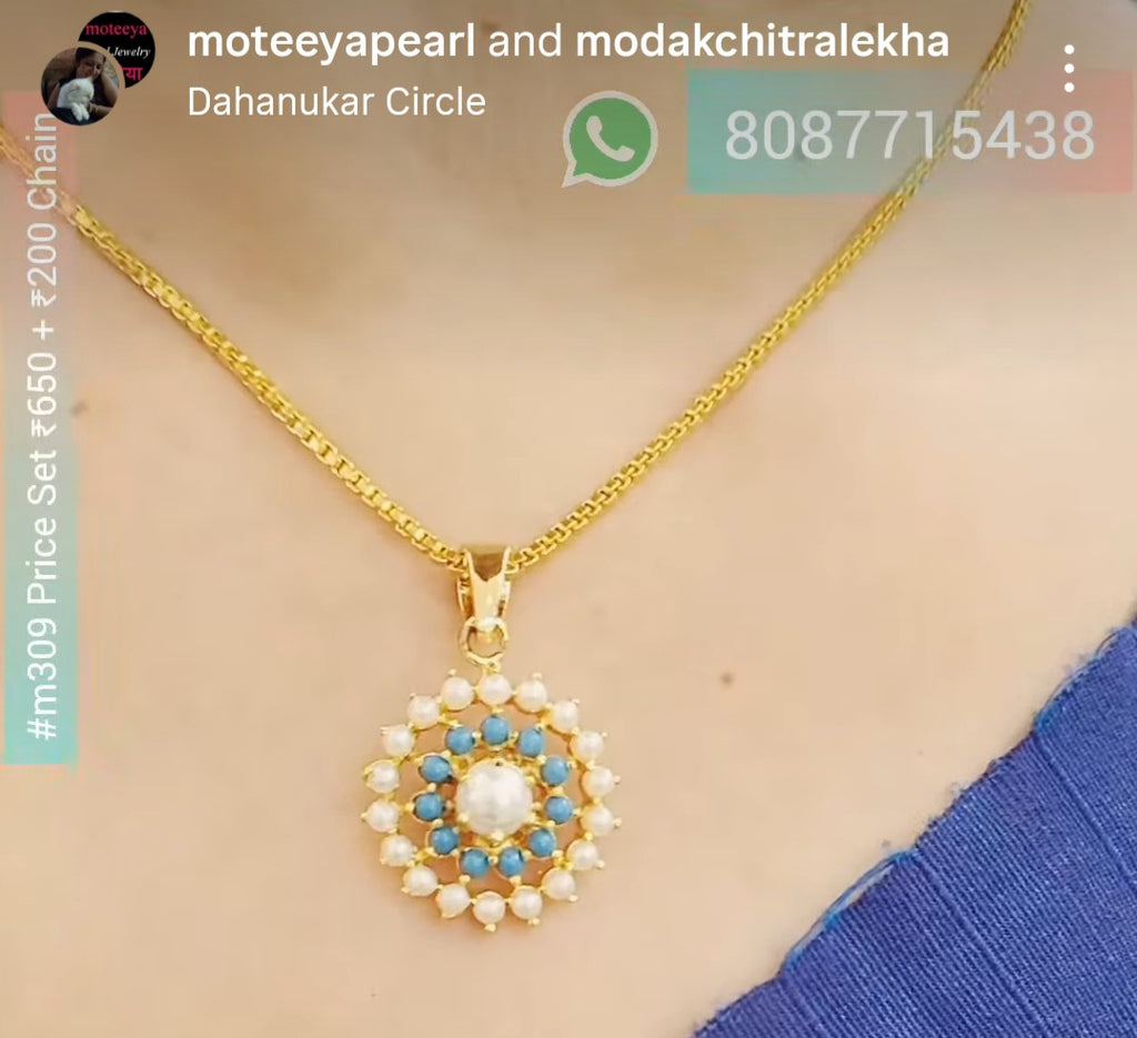 Turquoise Moti Locket Set with Chain m309 309