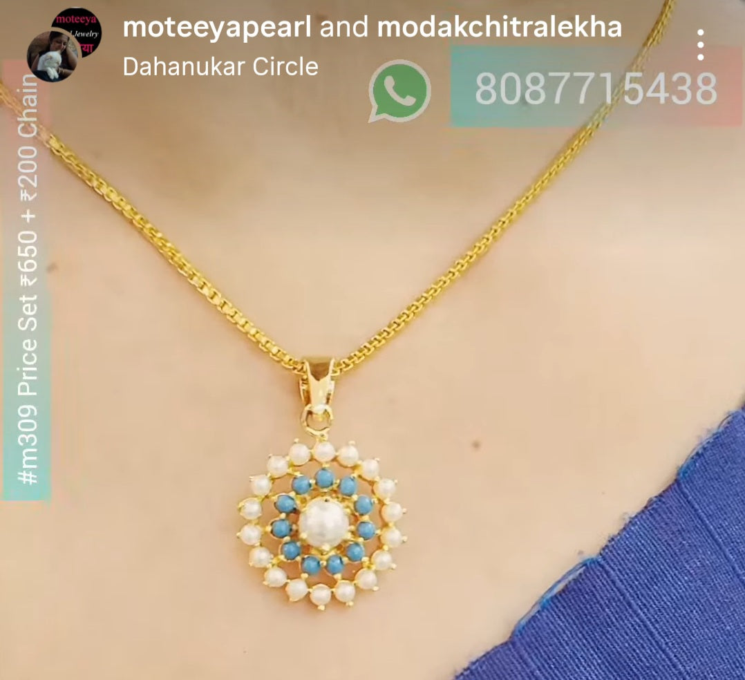 Turquoise Moti Locket Set with Chain m309 309