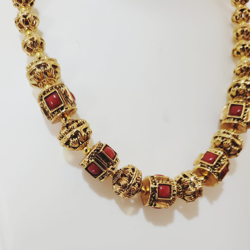 Antique Red Meena Necklace 050043