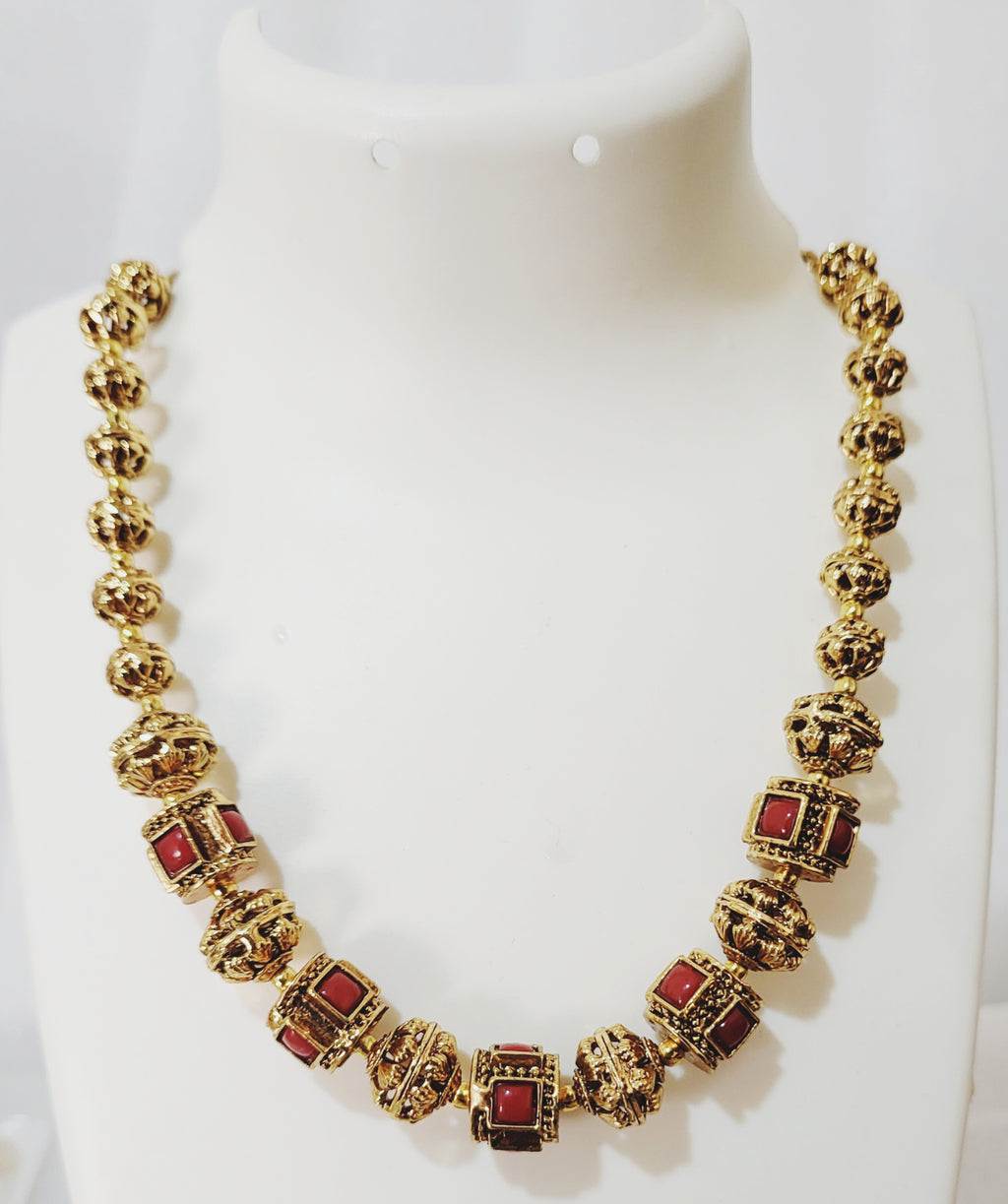 Antique Red Meena Necklace 050043
