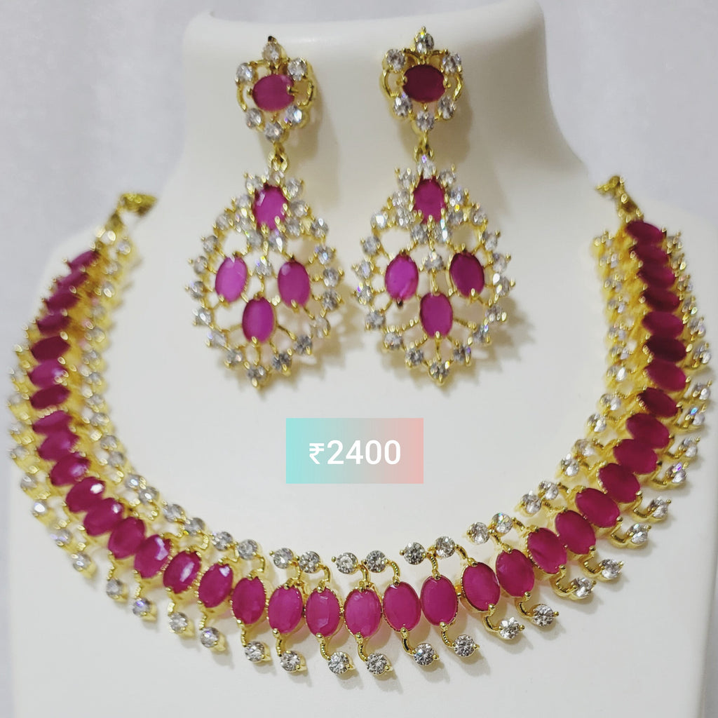 Red Pink Oval Stone Necklace m561 561