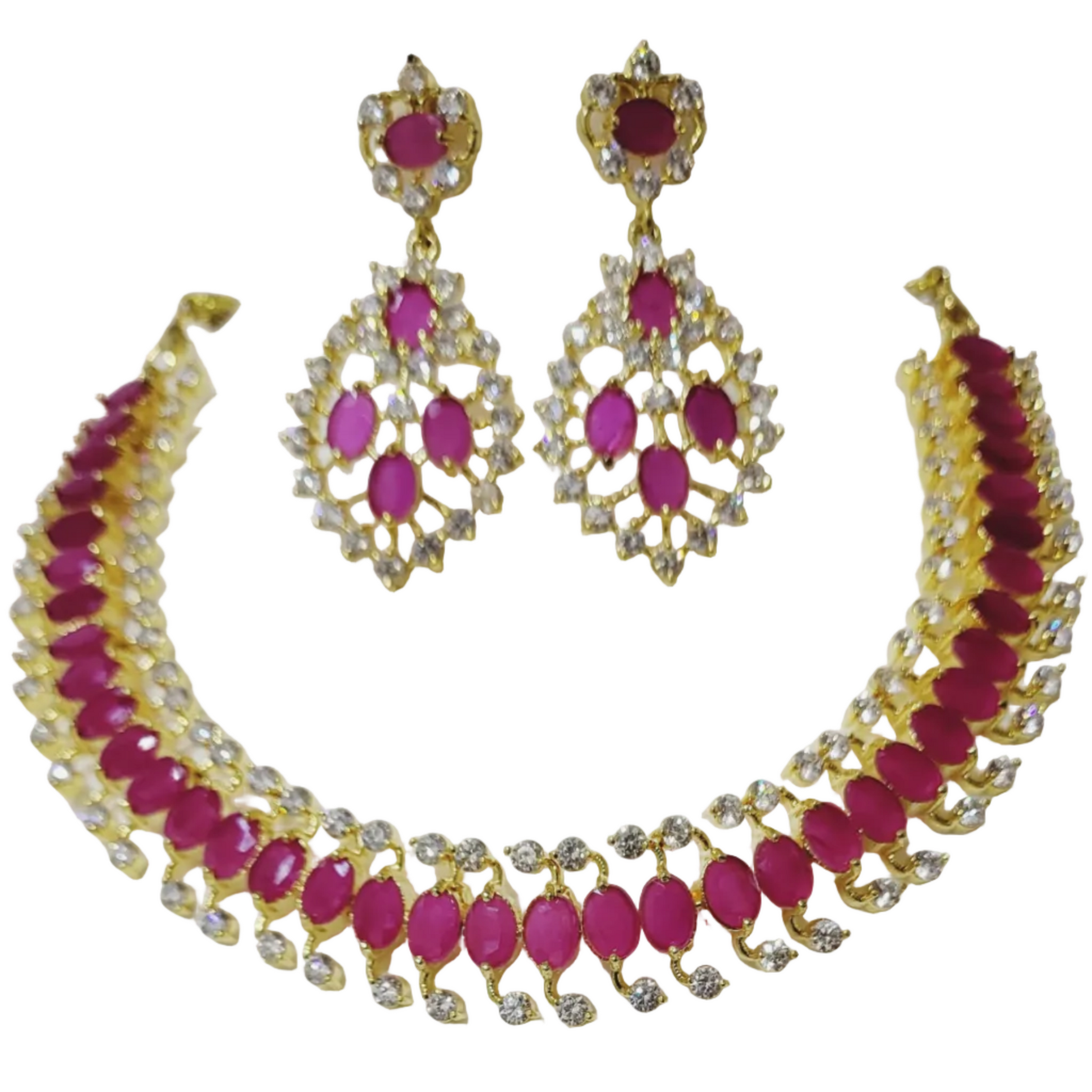 Red Pink Oval Stone Necklace m561 561