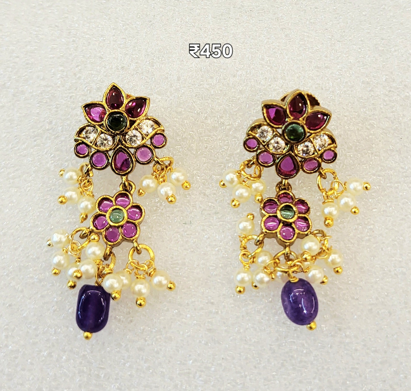 Red Green Violet Antique Earrings m539