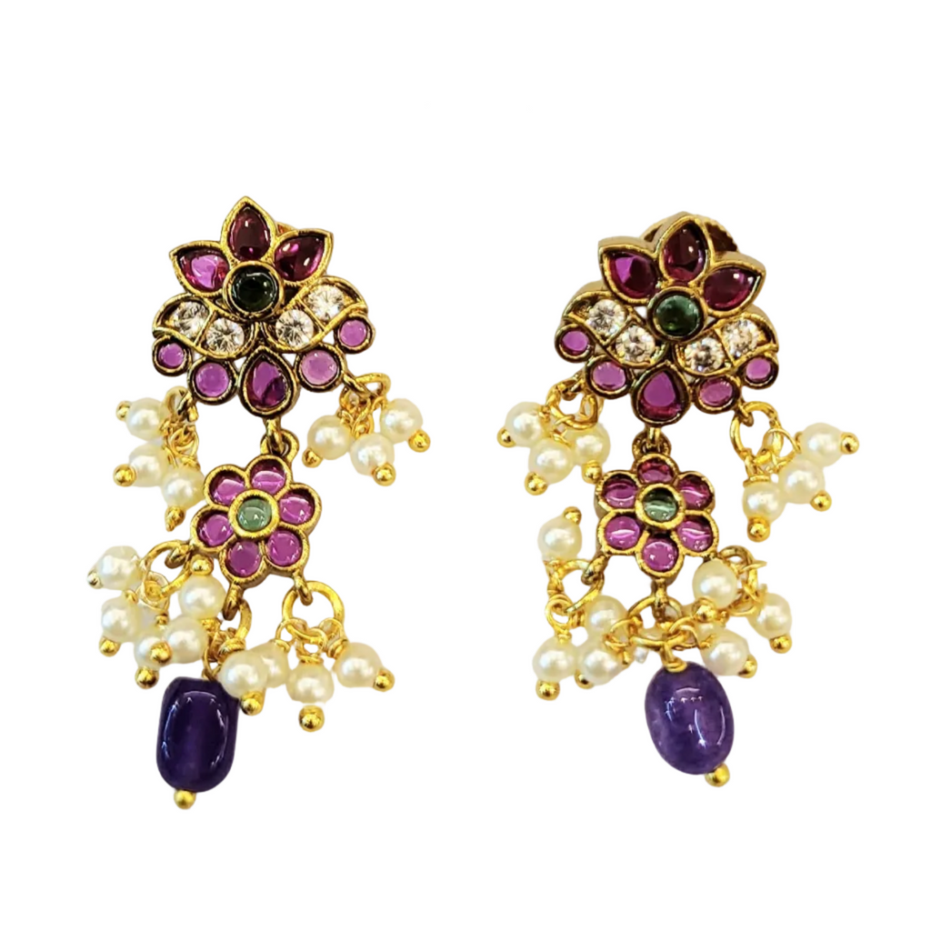 Red Green Violet Antique Earrings m539 539