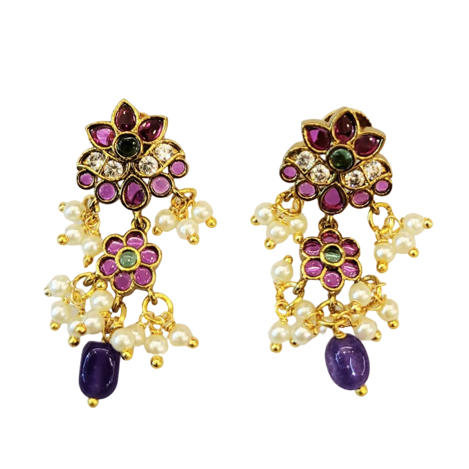 Red Green Violet Antique Earrings m539 539