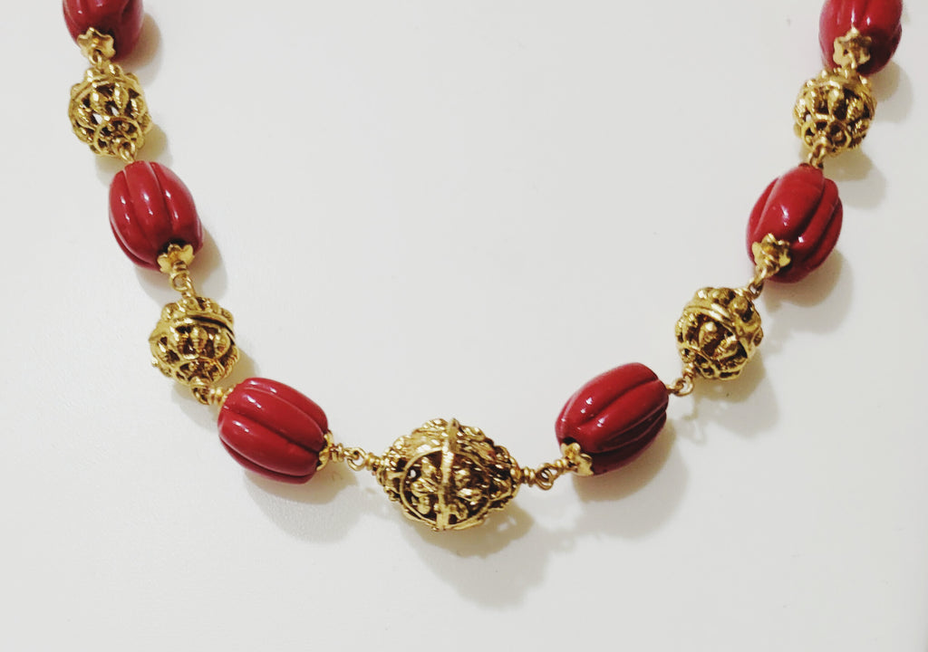 Antique Moti and Damaru Coral haar m368