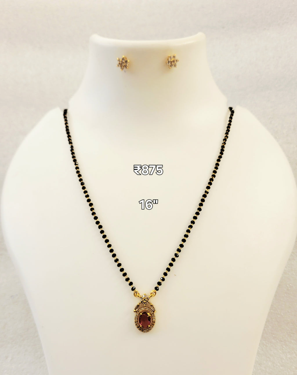 Pink Oval Stone Crystal Mangalsutra m547 547