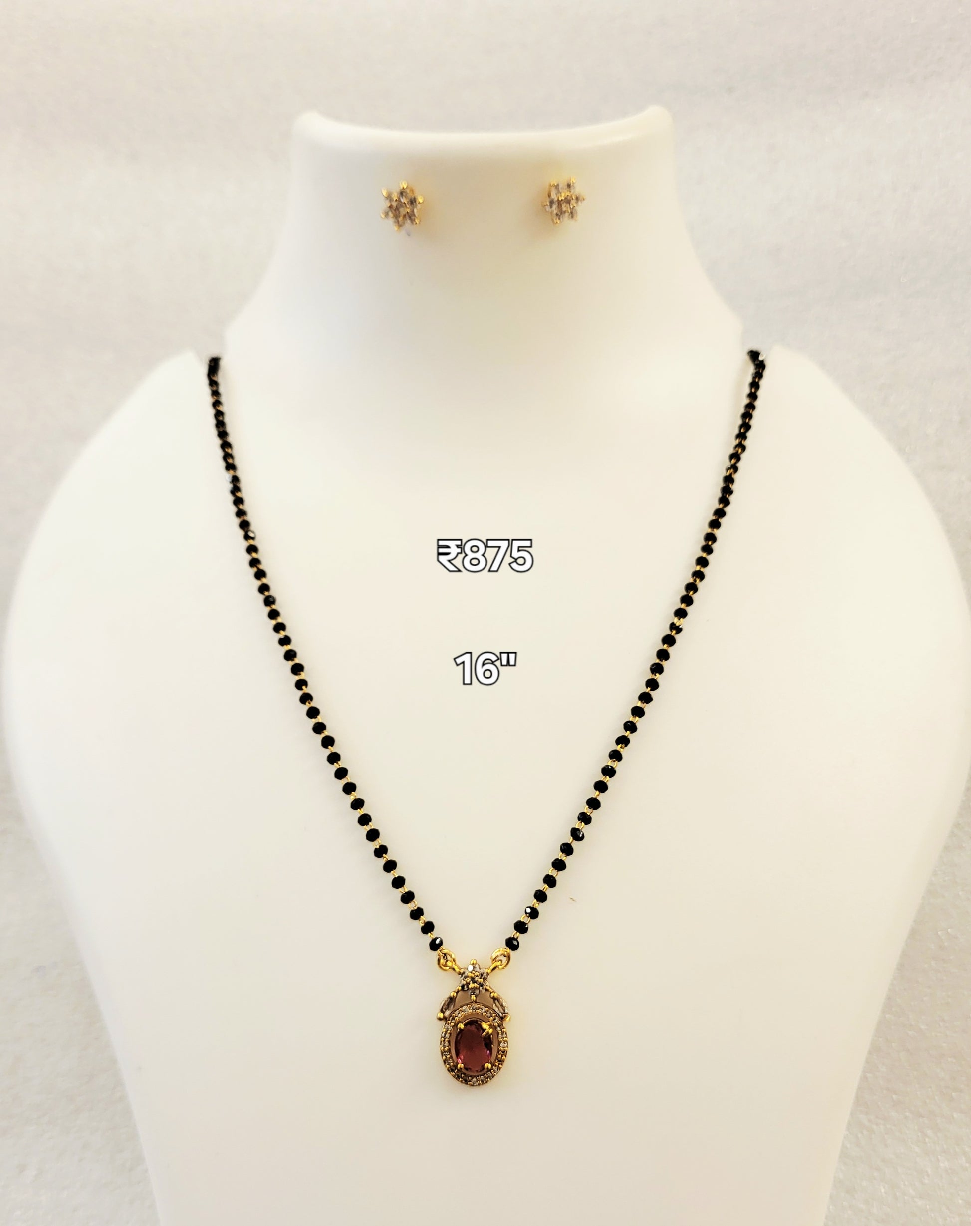 Pink Oval Stone Crystal Mangalsutra m547 547