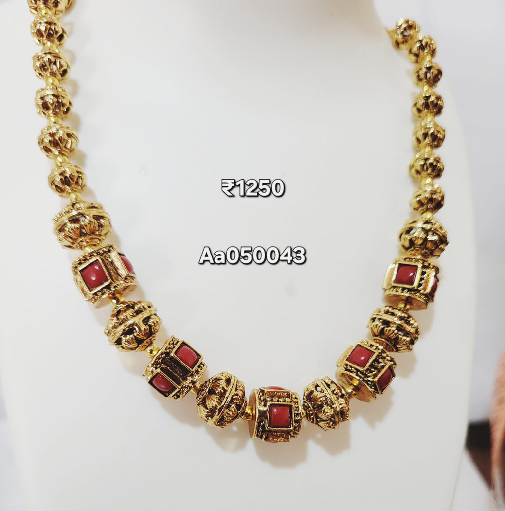 Antique Red Meena Necklace 050043
