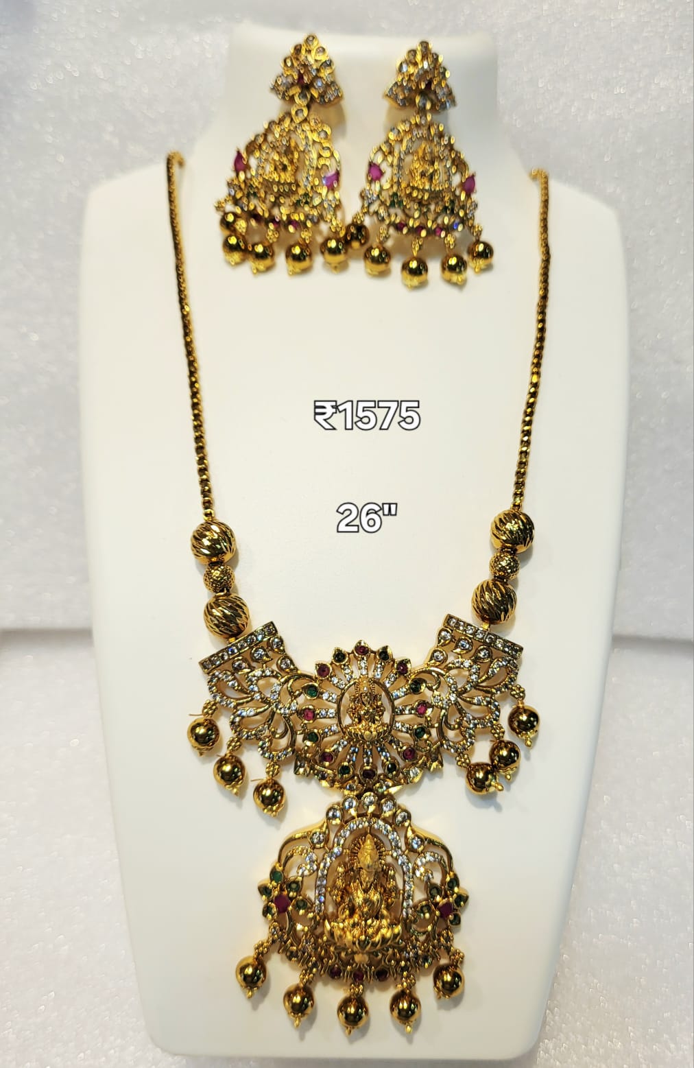 Antique Finish Long Laxmi Pendant Set m418 mAa418