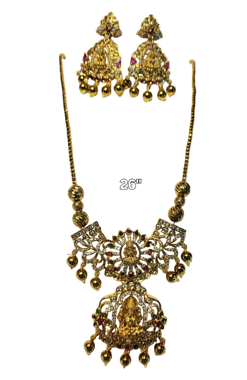 Antique Finish Long Laxmi Pendant Set m418 mAa418
