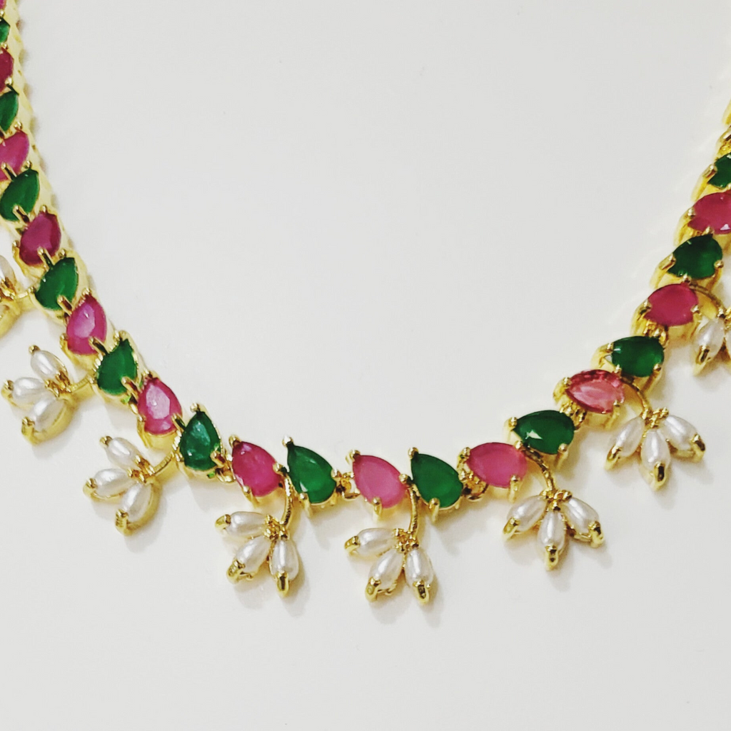 Red Green Moti Necklace m557 mSu557 557