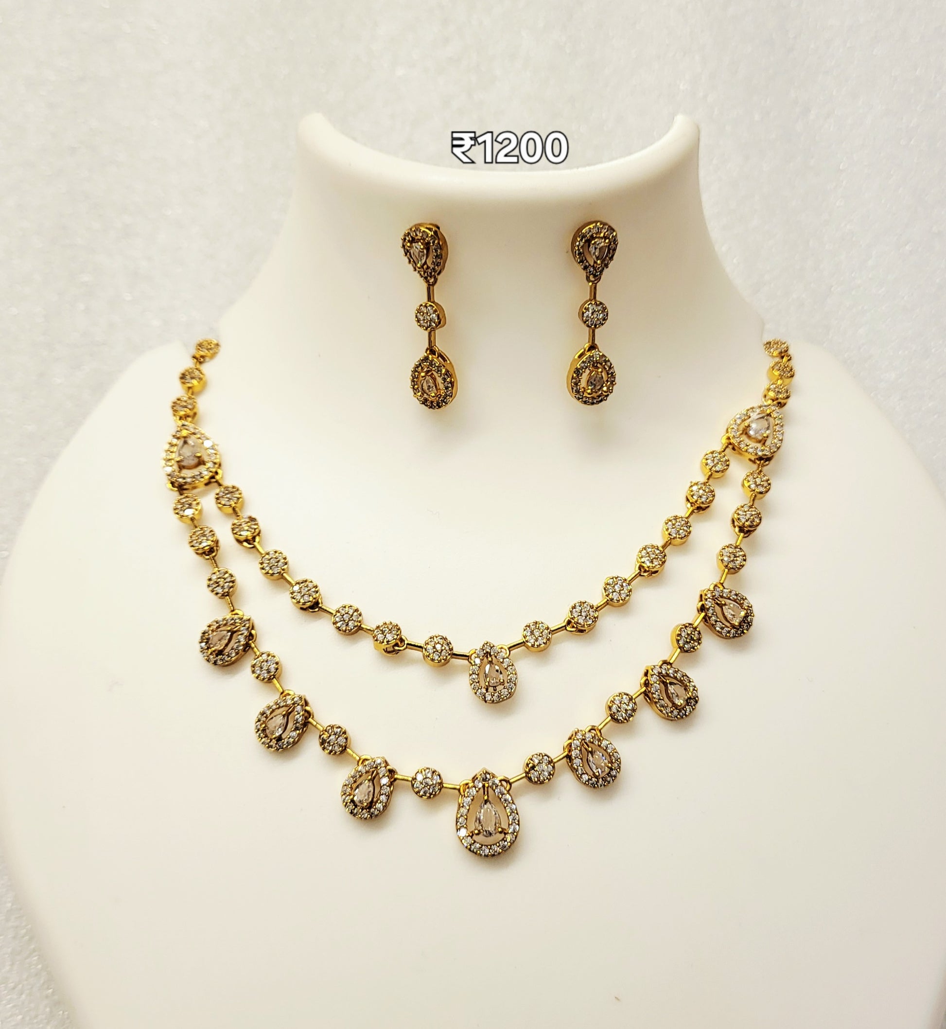 Two Layered Delicate White AD  Necklace Set m494