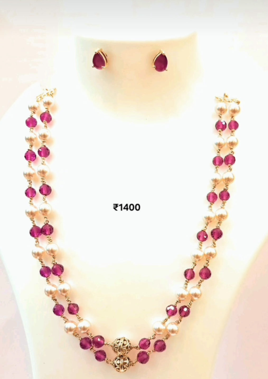 Pink Moti 2 Layered Necklace m351 351